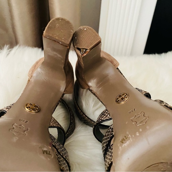 Tory Burch Python Leather and Suede Platform Heel Sandals - Picture 12 of 15